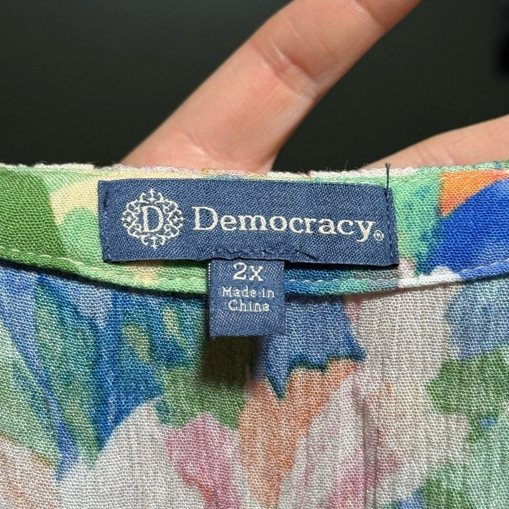 Democracy Floral Button Front Dress 2X Plus Size Boho Peasant Style Rayon - Picture 6 of 7